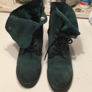 Teal and black leather booties